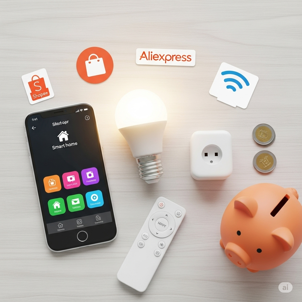 Quer uma casa inteligente sem gastar uma fortuna? 💰 Nosso guia mostra como montar seu kit inicial com R$200 (ou menos!) na Shopee e Aliexpress. Veja já!